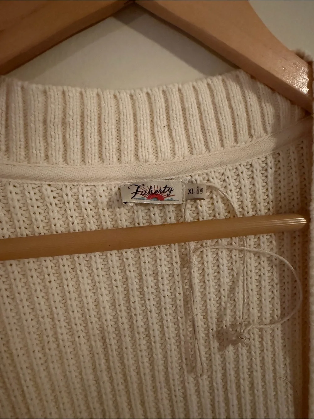 Faherty Cream Ribbed Knit Sweater
